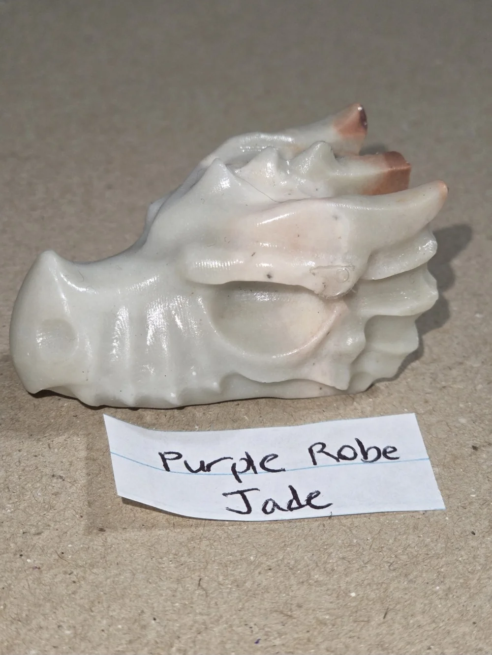 Detailed Purple Robe Jade Crystal Carved Dragon Head Stone Sculpture Decor